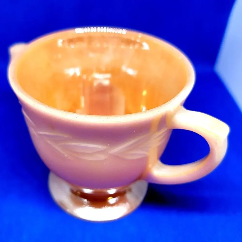 VNTG Fire King Laurel Leaf Footed Open Sugar Bowl Peach Luster Anchor Hocking